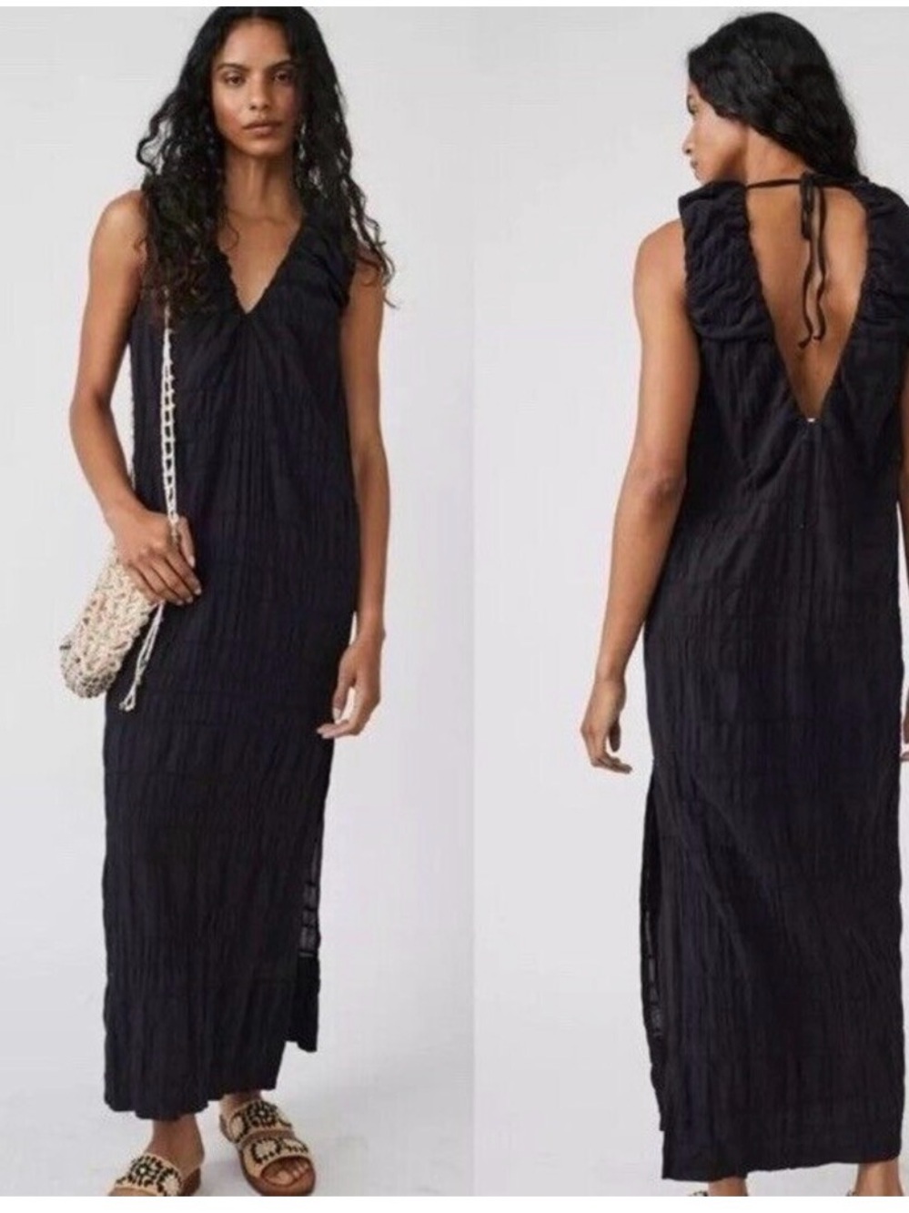 Free People Black Sleeveless Maxi Dress with Open Back